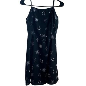 Black galaxy midi dress spaghetti strap Sz teen Jr small